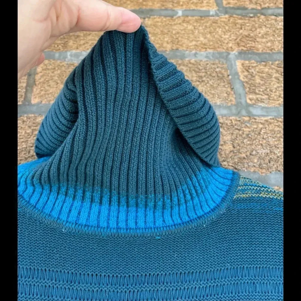 Free People Knit Striped Long Flared-Sleeve Turtleneck Sweater Blue XS - Picture 4 of 8